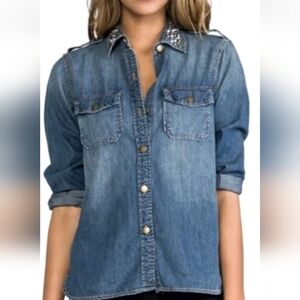 CURRENT/ELLIOTT STUDDED BLUE DENIM JEAN "The Perfect Shirt" SIZE 1  MSRP $250